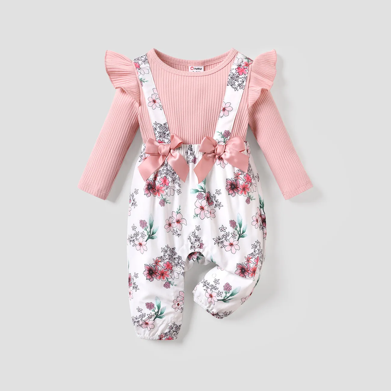 Baby Girl Floral Pattern Bow Design Jumpsuit big image 1