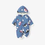 Baby Boy/Girl Long-sleeve Fox Print Hooded Fleece Lined Jumpsuit Light Blue