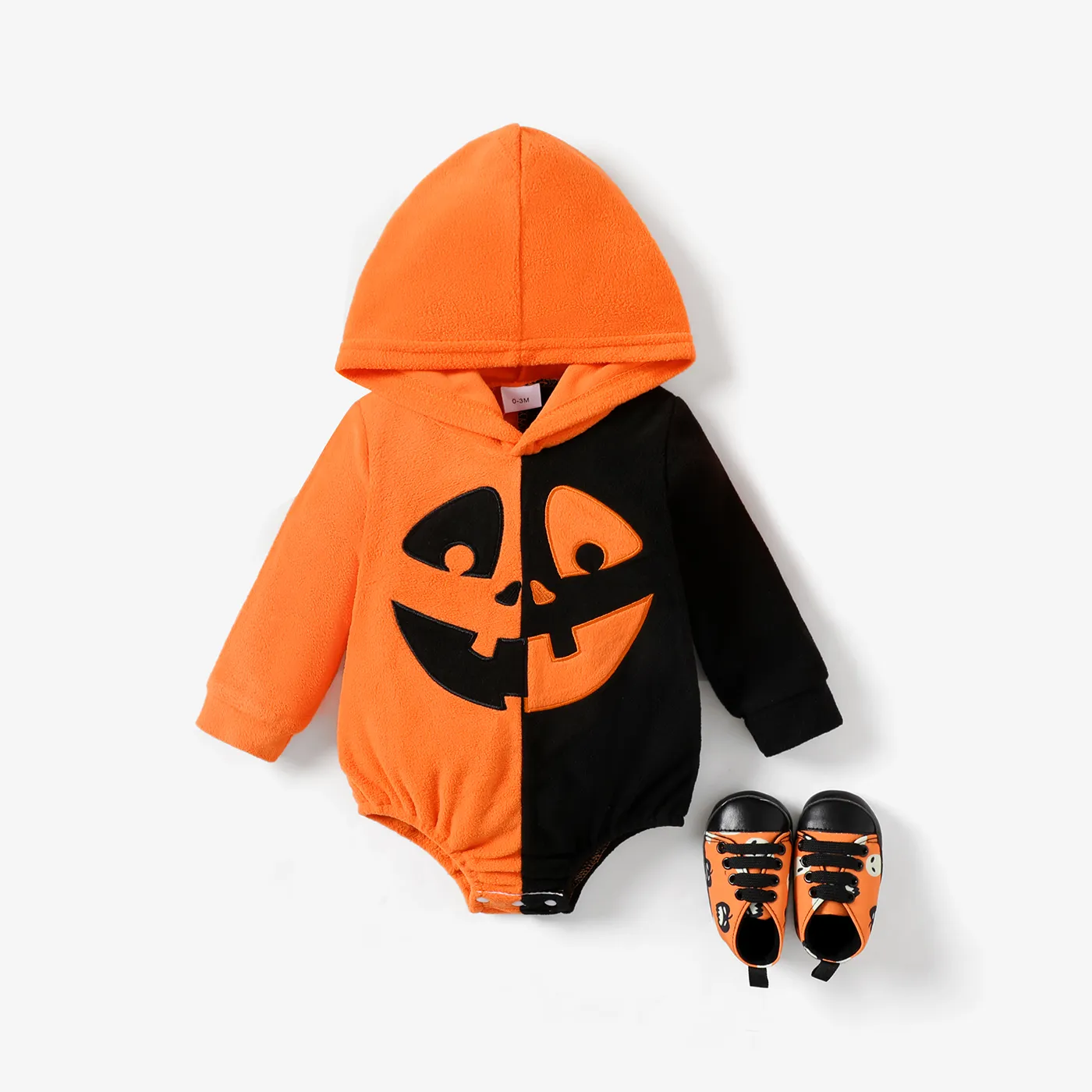 Baby Girl/Boy Halloween Long Sleeve Romper with Fun Expression Pattern