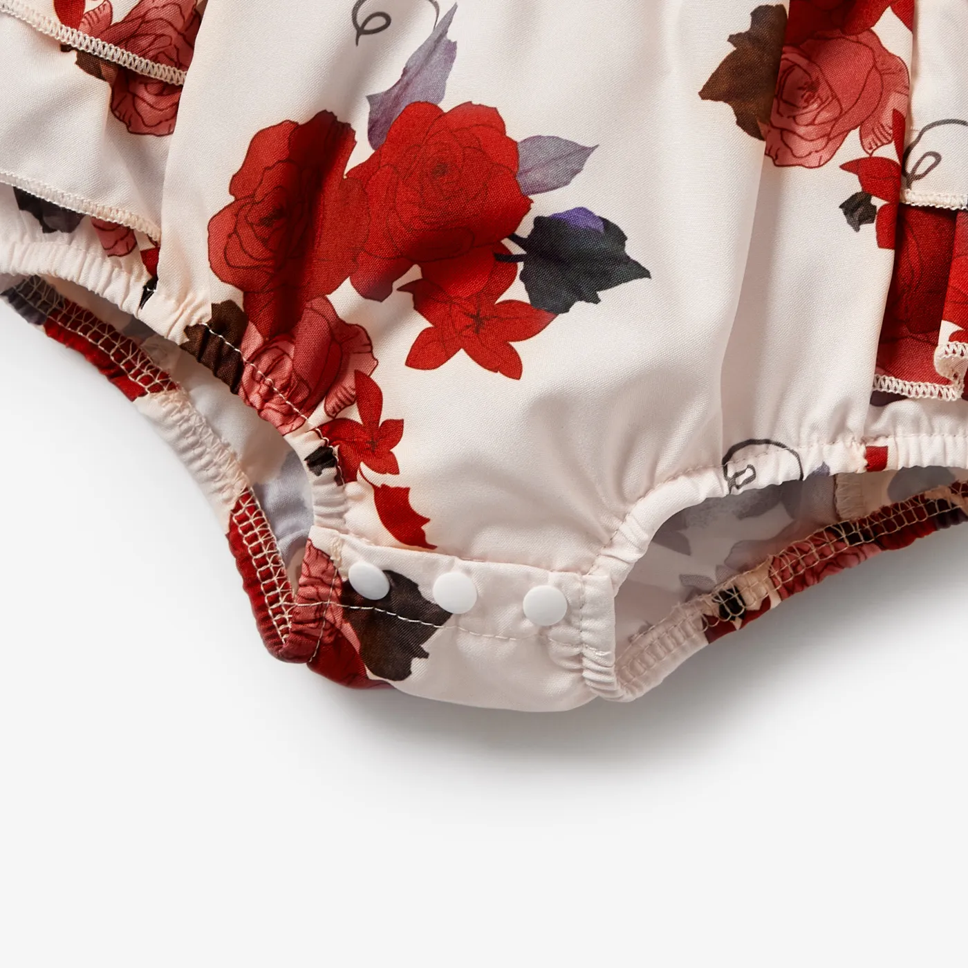 2pcs Baby Girl Sleeveless Ruffle Red Floral Letter Print Princess Romper with Headband Set Beige image 5
