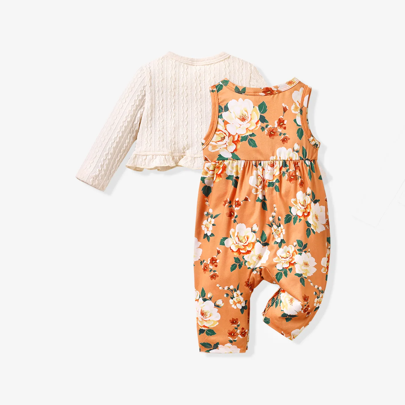 2pcs Baby Girl Elegant Big Flower Long Sleeve Jumpsuits Set Color block image 3