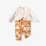 2pcs Baby Girl Elegant Big Flower Long Sleeve Jumpsuits Set Color block image 2
