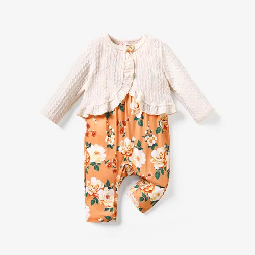 2pcs Baby Girl Elegant Big Flower Long Sleeve Jumpsuits Set