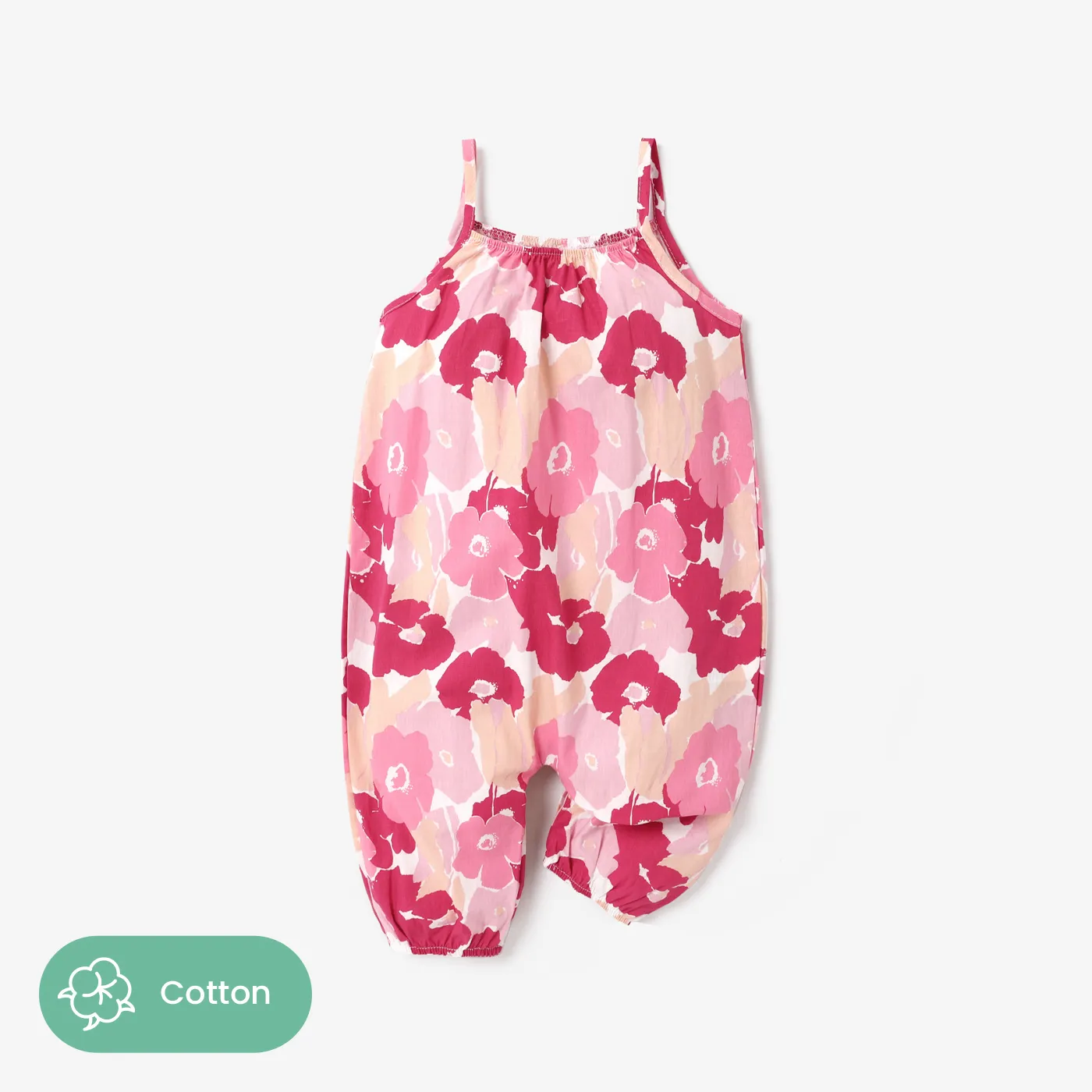 100% Cotton Baby Girl All Over Floral Print Cami Jumpsuit Rosy