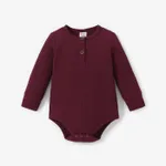 Baby Boy/Girl 95% Cotton Ribbed Long-sleeve Button Up Romper Burgundy