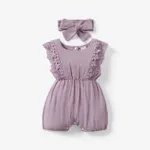 2pcs Baby Girl 95% Cotton Lace Flutter-sleeve Romper with Headband Set Purple