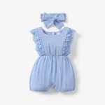 2pcs Baby Girl 95% Cotton Lace Flutter-sleeve Romper with Headband Set Blue