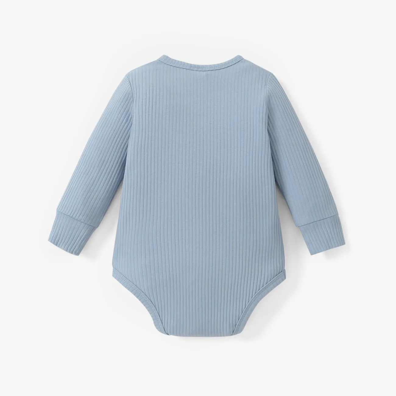 Baby Boy/Girl 95% Cotton Ribbed Long-sleeve Button Up Romper Bluish Grey big image 1