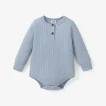 Baby Boy/Girl 95% Cotton Ribbed Long-sleeve Button Up Romper Bluish Grey