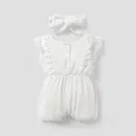 2pcs Baby Girl 95% Cotton Lace Flutter-sleeve Romper with Headband Set White image 2