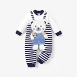 Baby Boy 95% Cotton Long-sleeve Bear Decor Striped Spliced Jumpsuit Dark Blue/white