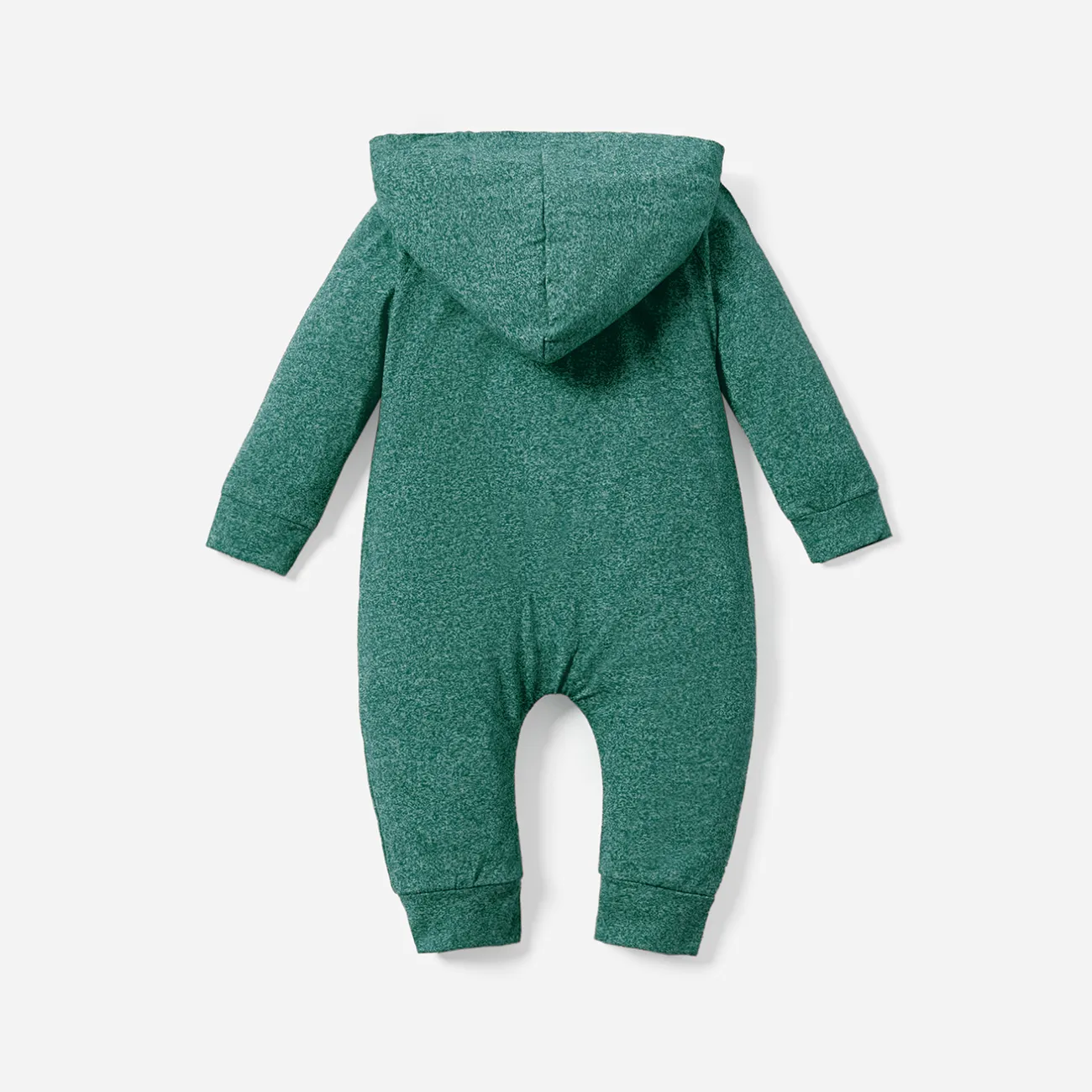 Solid Hooded Long-sleeve Baby Jumpsuit Dark Green big image 1