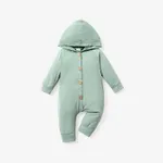 Solid Hooded Long-sleeve Baby Jumpsuit Green