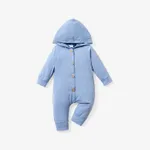 Solid Hooded Long-sleeve Baby Jumpsuit Blue