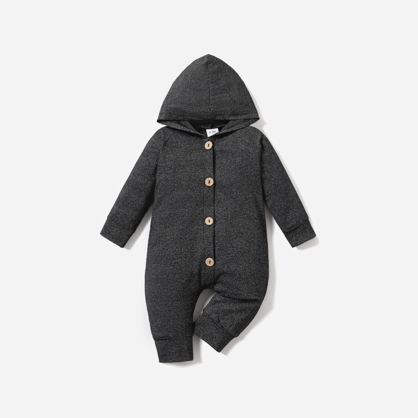 Solid Hooded Long-sleeve Baby Jumpsuit