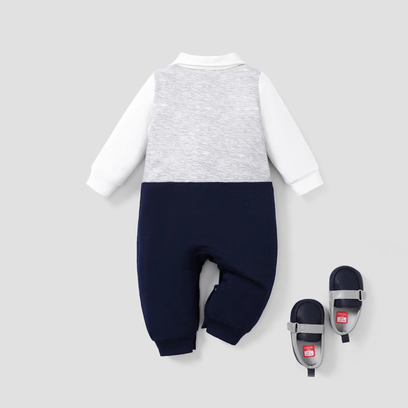 Baby Boy de manga comprida Faux-two listrado cavalheiro bow tie macacão colorblock image 5
