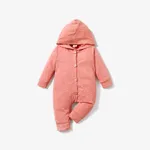 Solid Hooded Long-sleeve Baby Jumpsuit Dark Pink