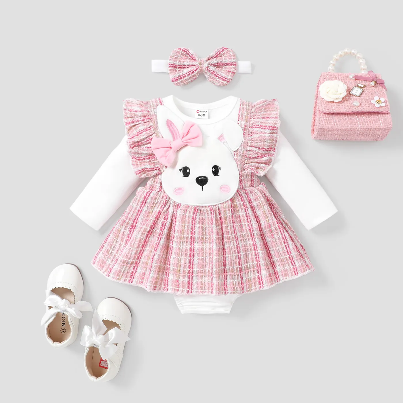 2 unidades Bebé Menina Costuras de tecido Coelho Infantil Manga comprida Macacão curto  big image 1