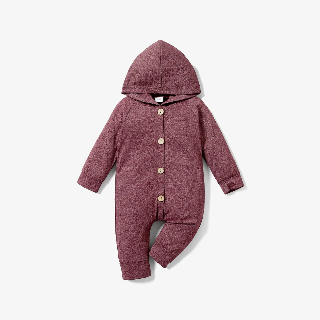 Solid Hooded Long-sleeve Baby Jumpsuit Red big image 1