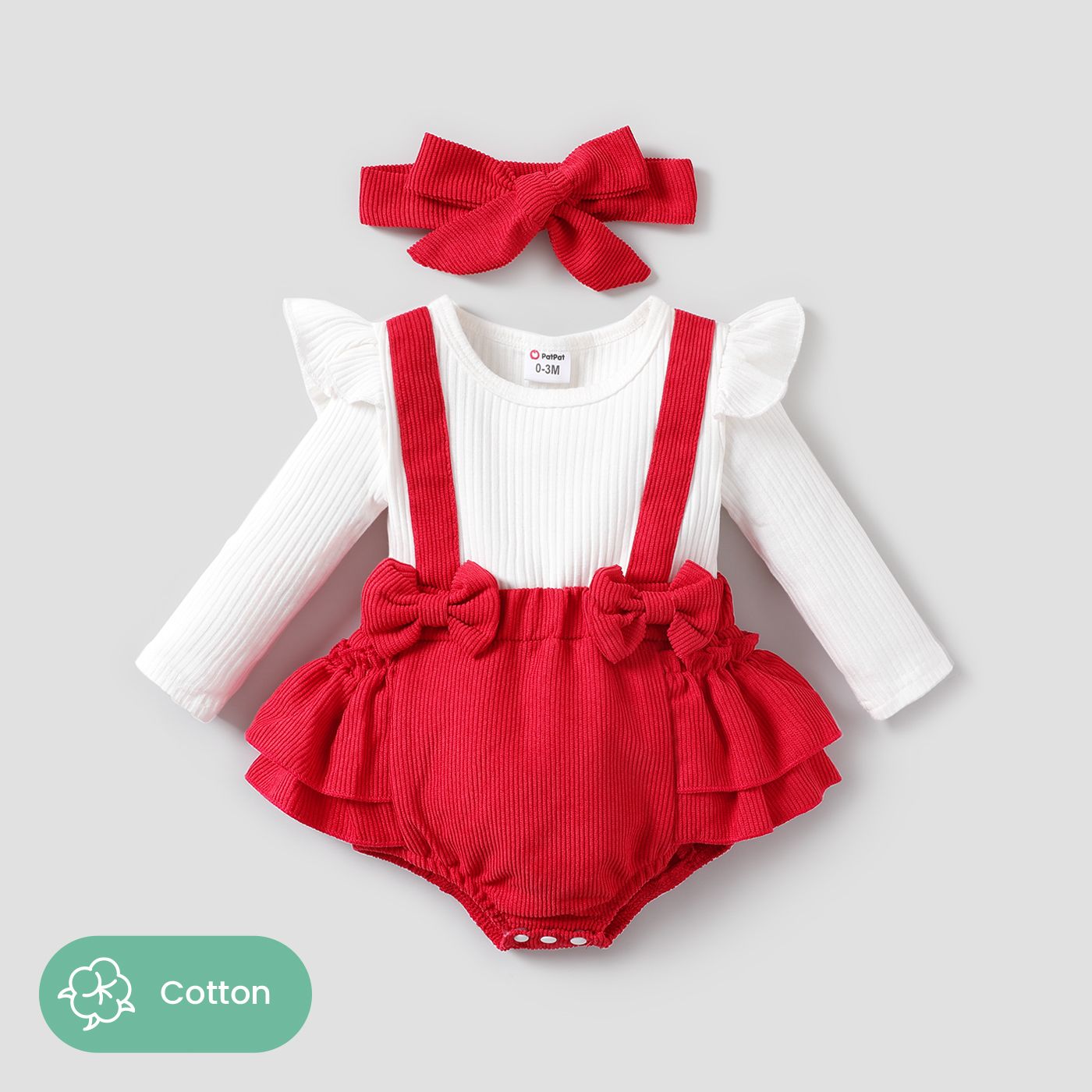 

2pcs Baby Girl Sweet Solid Color Bowknot Long Sleeve Romper