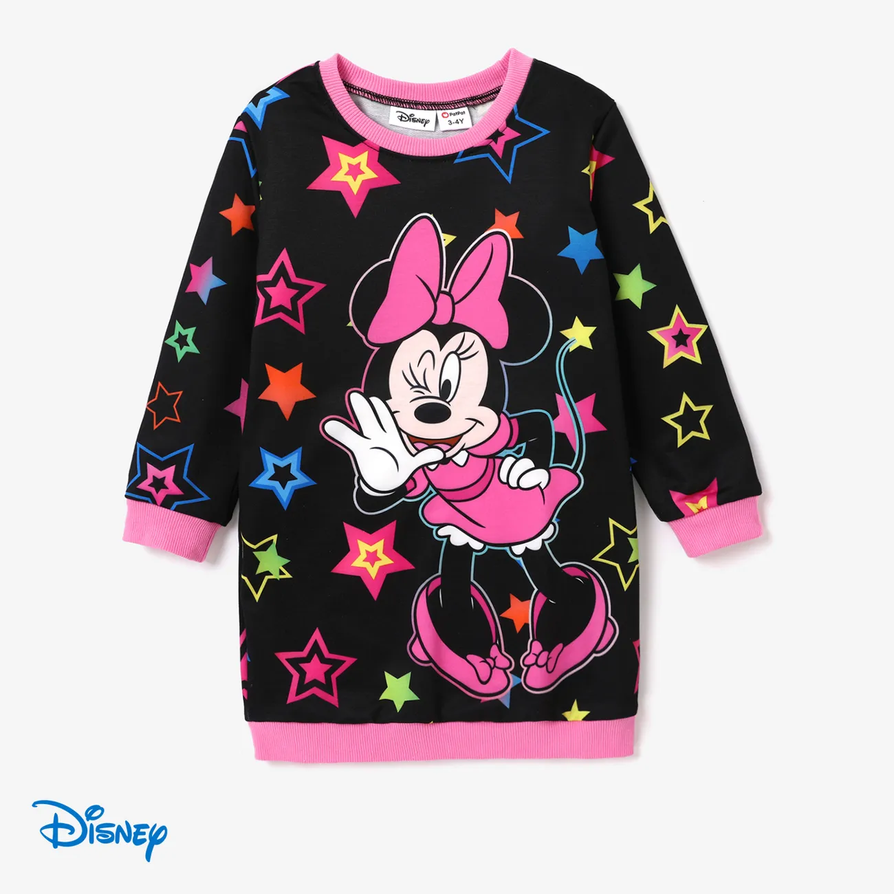 Disney Mickey and Friends Toddler Girl Character Print Long-sleeve Dress Black big image 1