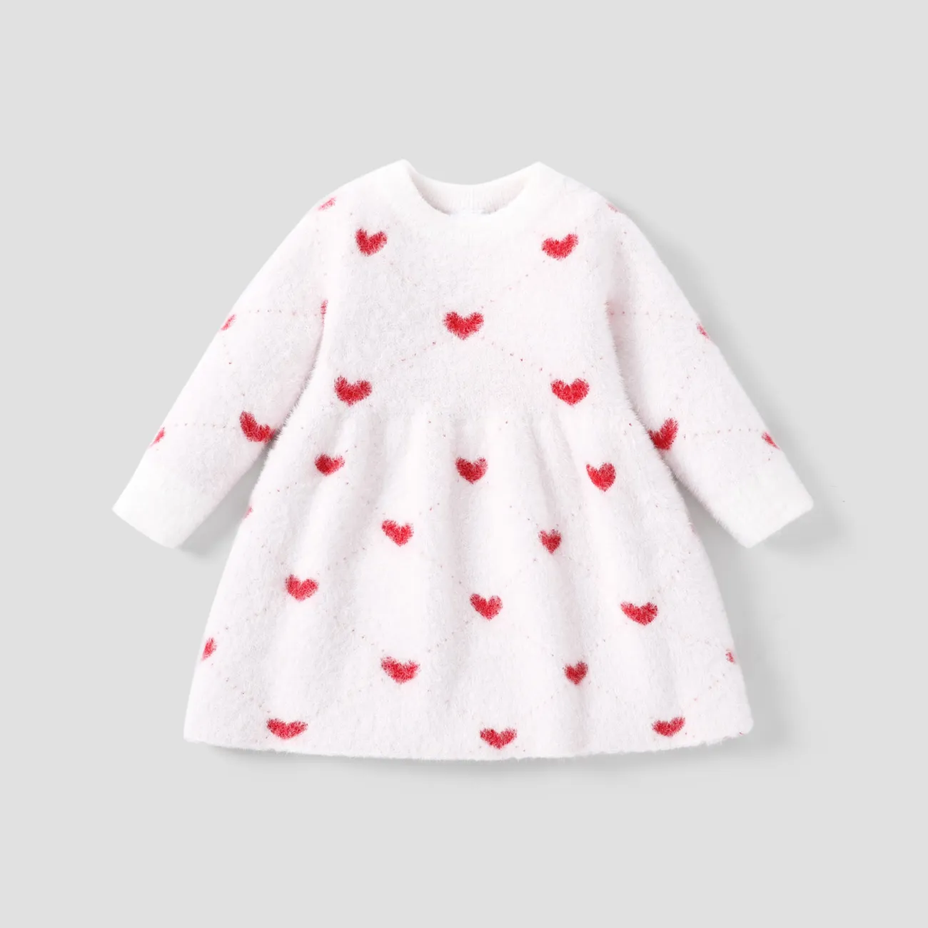 Baby/Toddler Girl Sweet Heart-shaped Sweater Dress White big image 1
