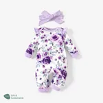 2pcs Baby Girl Floral Sweet Long Sleeve Jumpsuit Set Light Purple