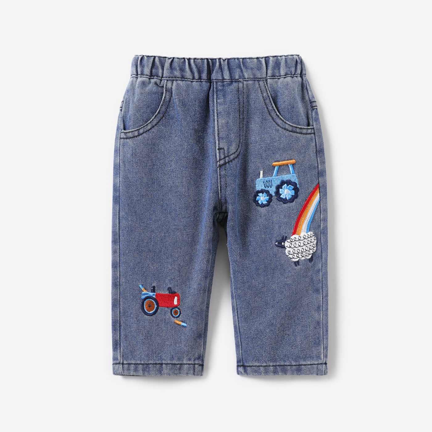 Baby Boy Childlike Embroidery Vehicle Denim Jeans