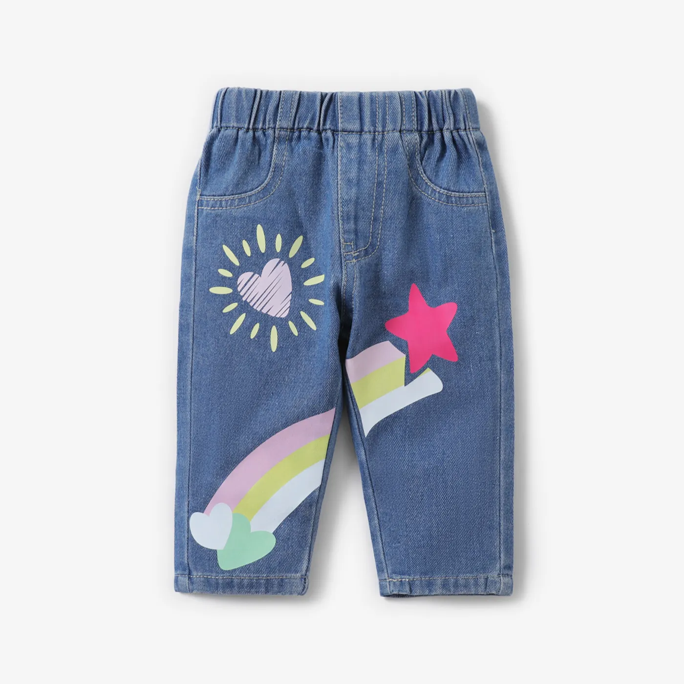 Baby Girl Sweet Rainbow Print Denim Jeans  big image 1
