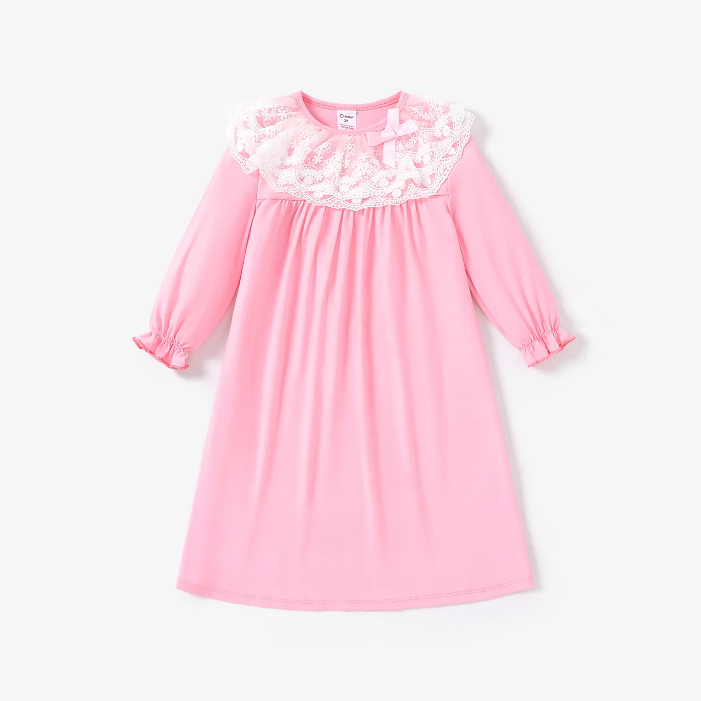 Toddler/Kid Girl Solid Lace Ruffle Long Sleeves Nightdress