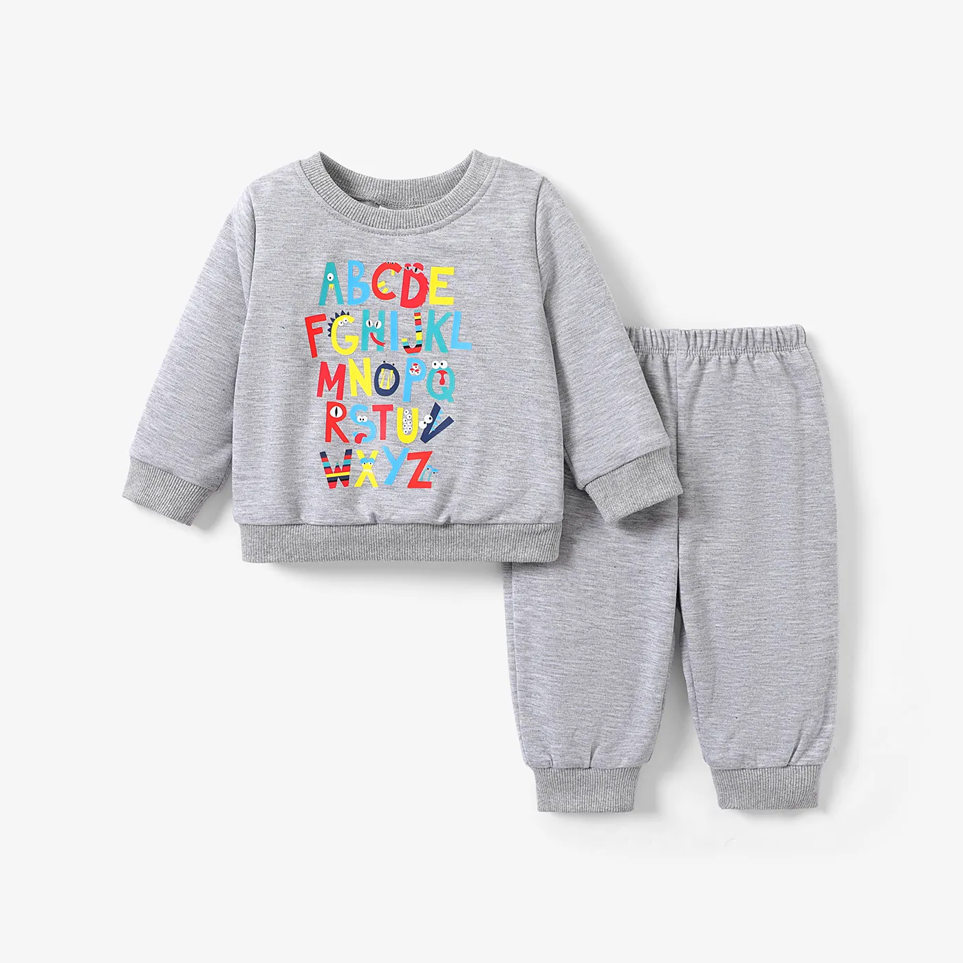 2pcs Baby Boy Childlike Letter Long Sleeve Set WARMGREY