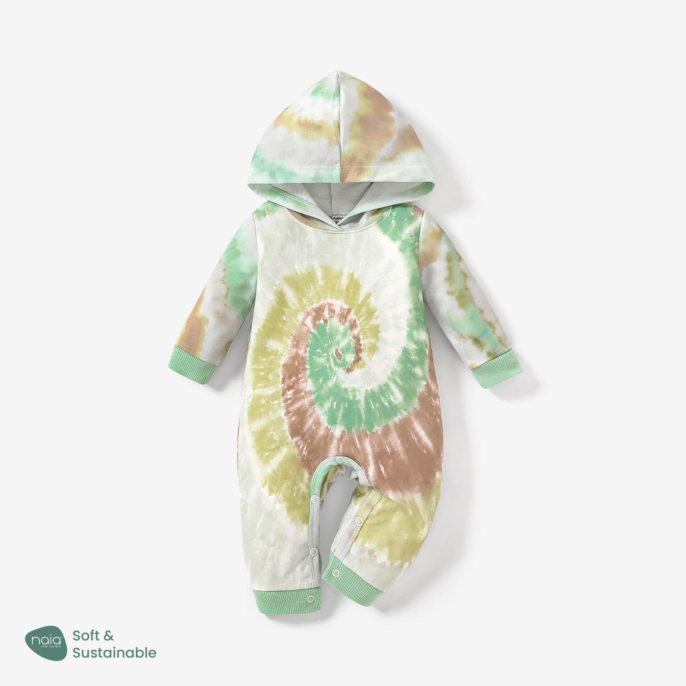 Baby Boy Naia Tie-dye Design Hooded Long Sleeve Jumpsuit