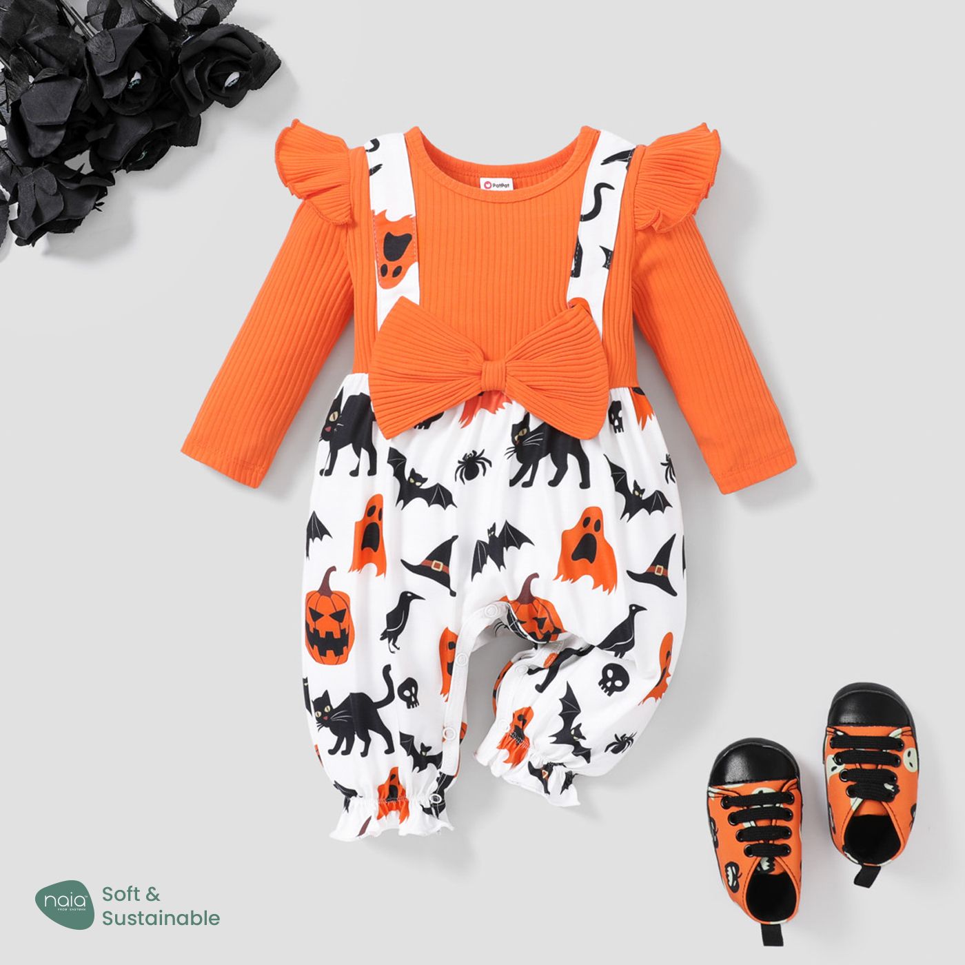 

Long Sleeves Halloween Sweet Baby Girl Jumpsuit with 3D Design