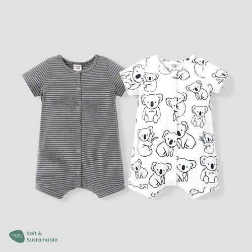 Naia™ Baby Boy/Girl Grey Striped or Allover Bear Print Short-sleeve Romper