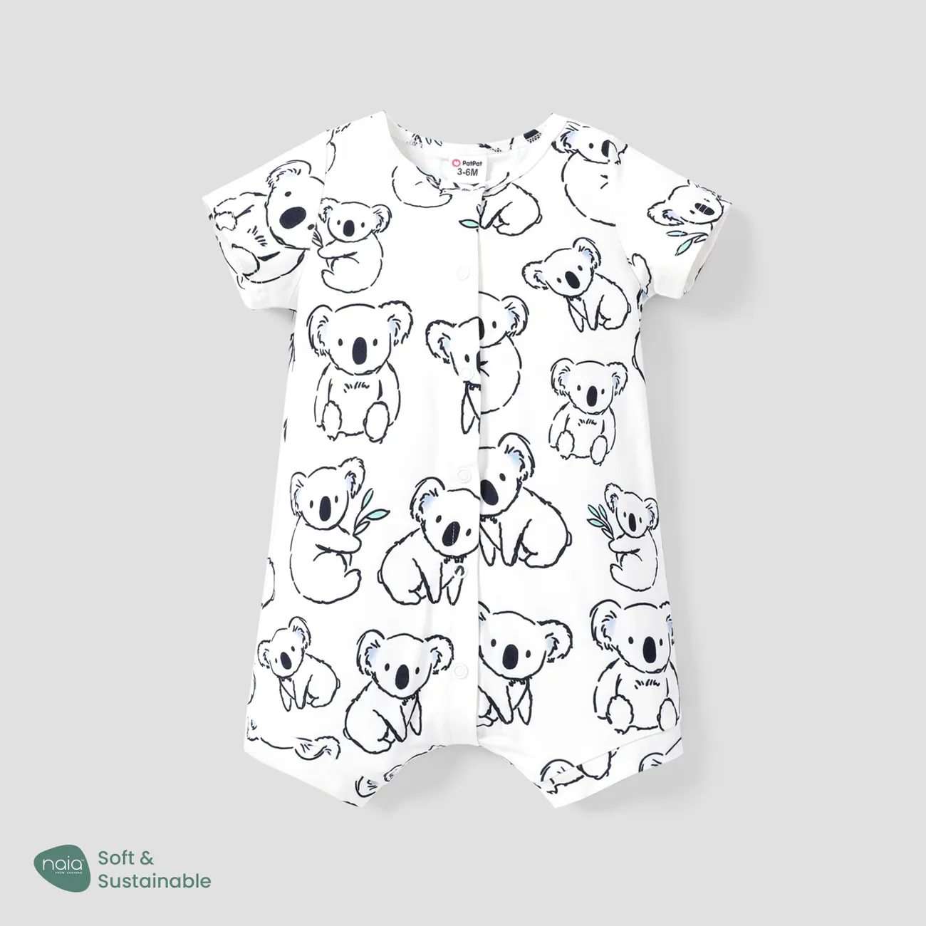 Naia™ Baby Boy/Girl Grey Striped or Allover Bear Print Short-sleeve Romper Color block big image 1
