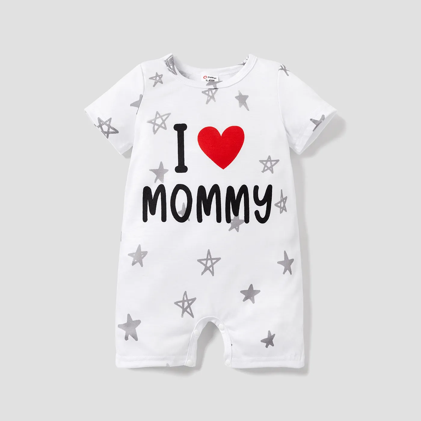 Baby Boy/Girl Love Heart and Letter Print All Over Stars Short-sleeve Romper White