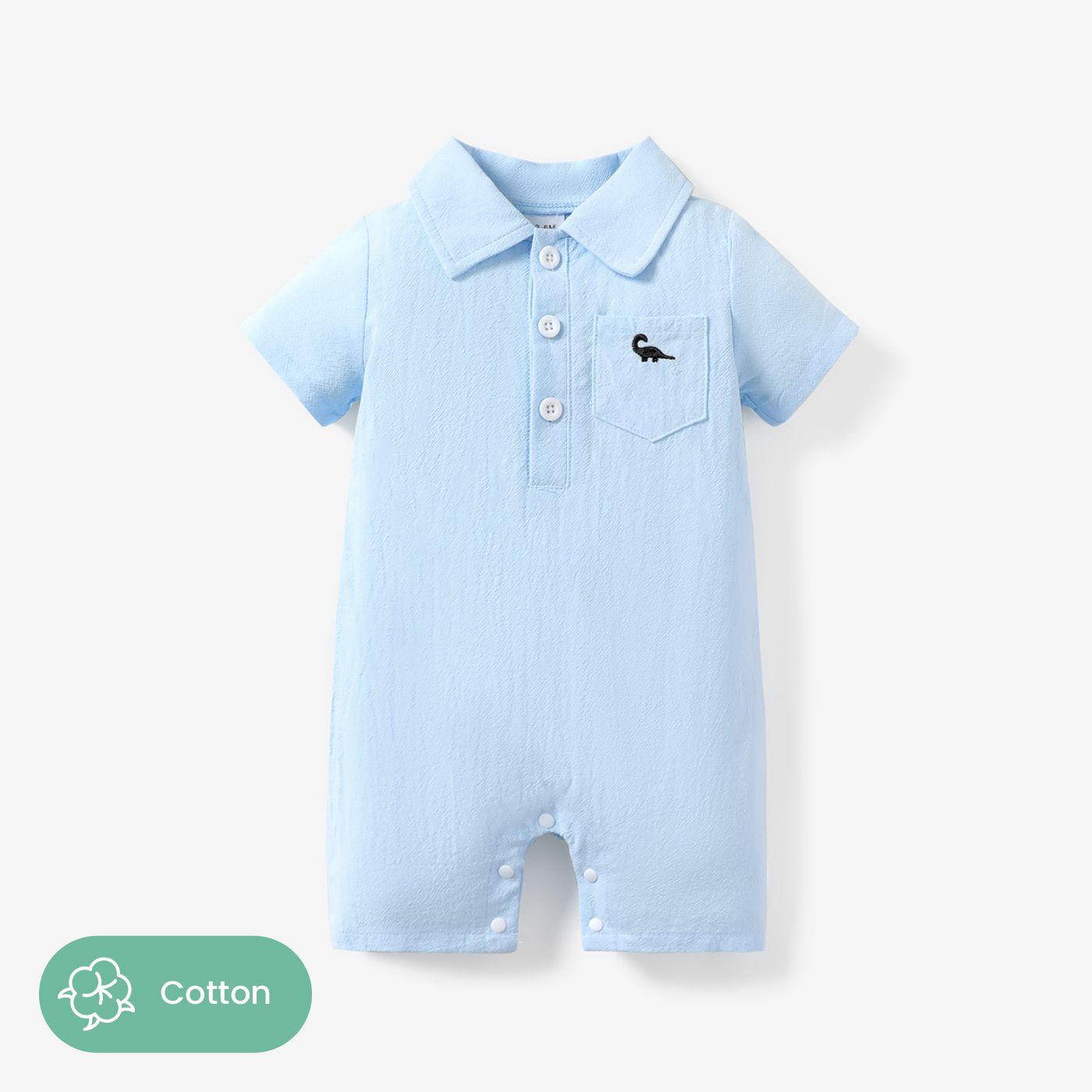 Baby Boy 100% Coton Boutons Avant Poche Avec Dinosaur Pattern Lapel Neck Solid Jumpsuit