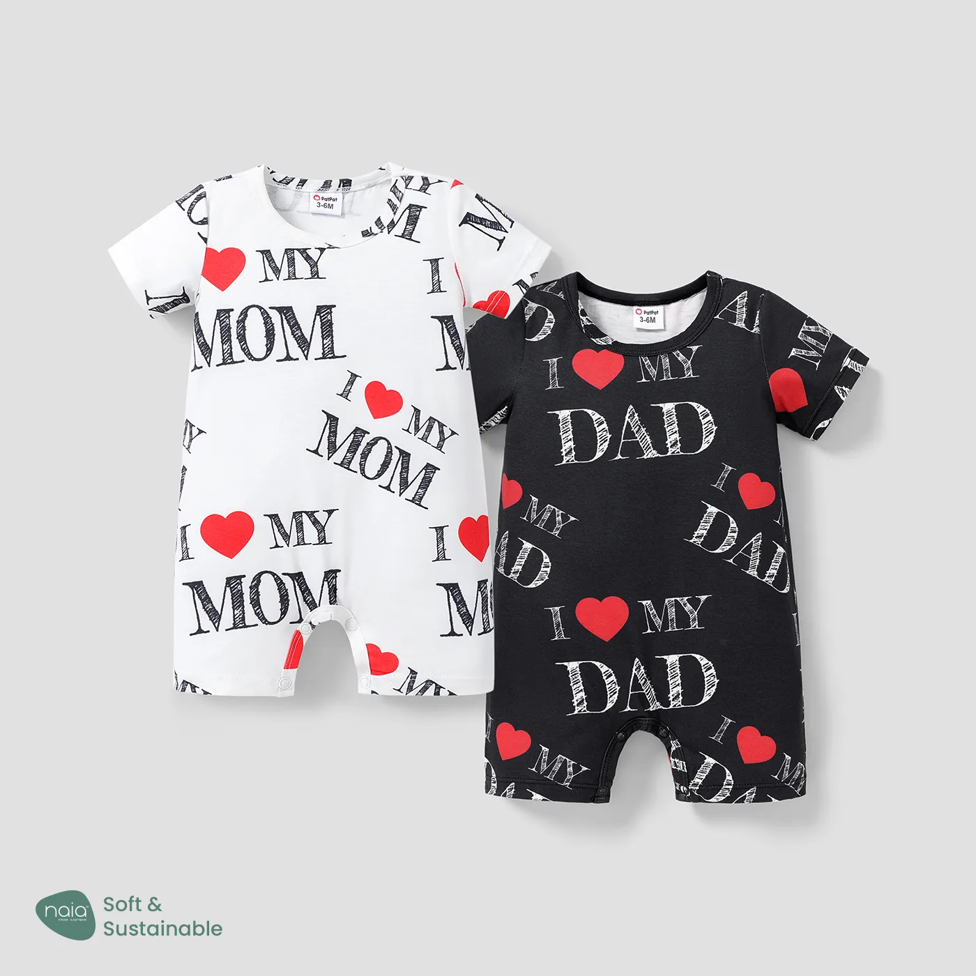 Baby Boy/Girl Allover Letter & Heart Print Short-sleeve Naia™ Romper