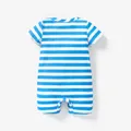 Baby Boy Cartoon Lion Print Blue Striped Short-sleeve Romper  image 2