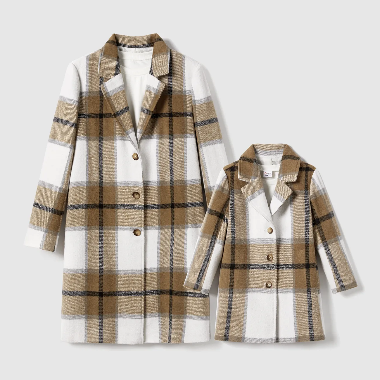 Mommy and Me Classic Elegant Plaid Long-sleeve Fleece Coats big image 1