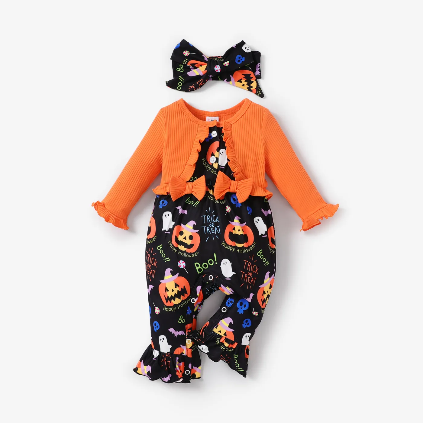 2pcs Bébé Fille Halloween Style Enfantin Ruffle Manches Longues Sleeves Jumpsuit Set