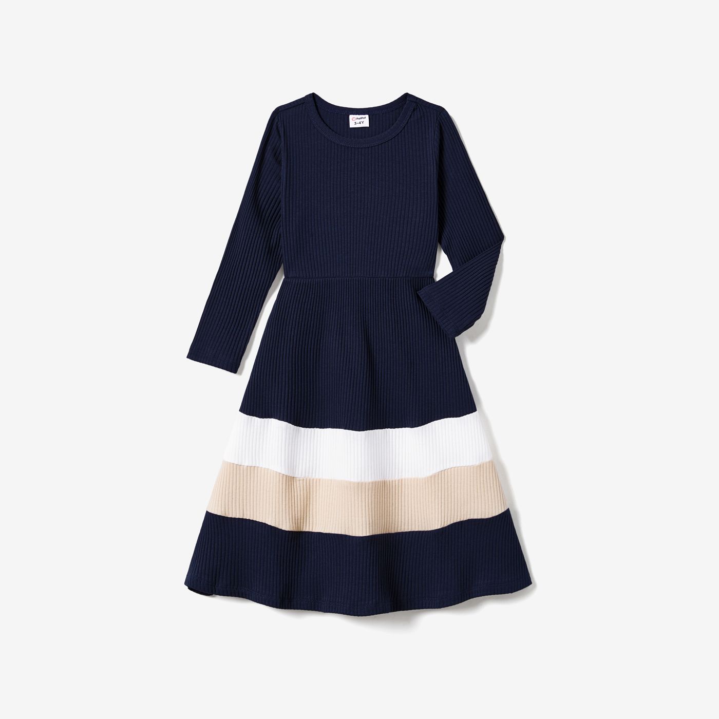 Family Matching Color-Block Knit Long-Sleeved Dresses And Tops Sets