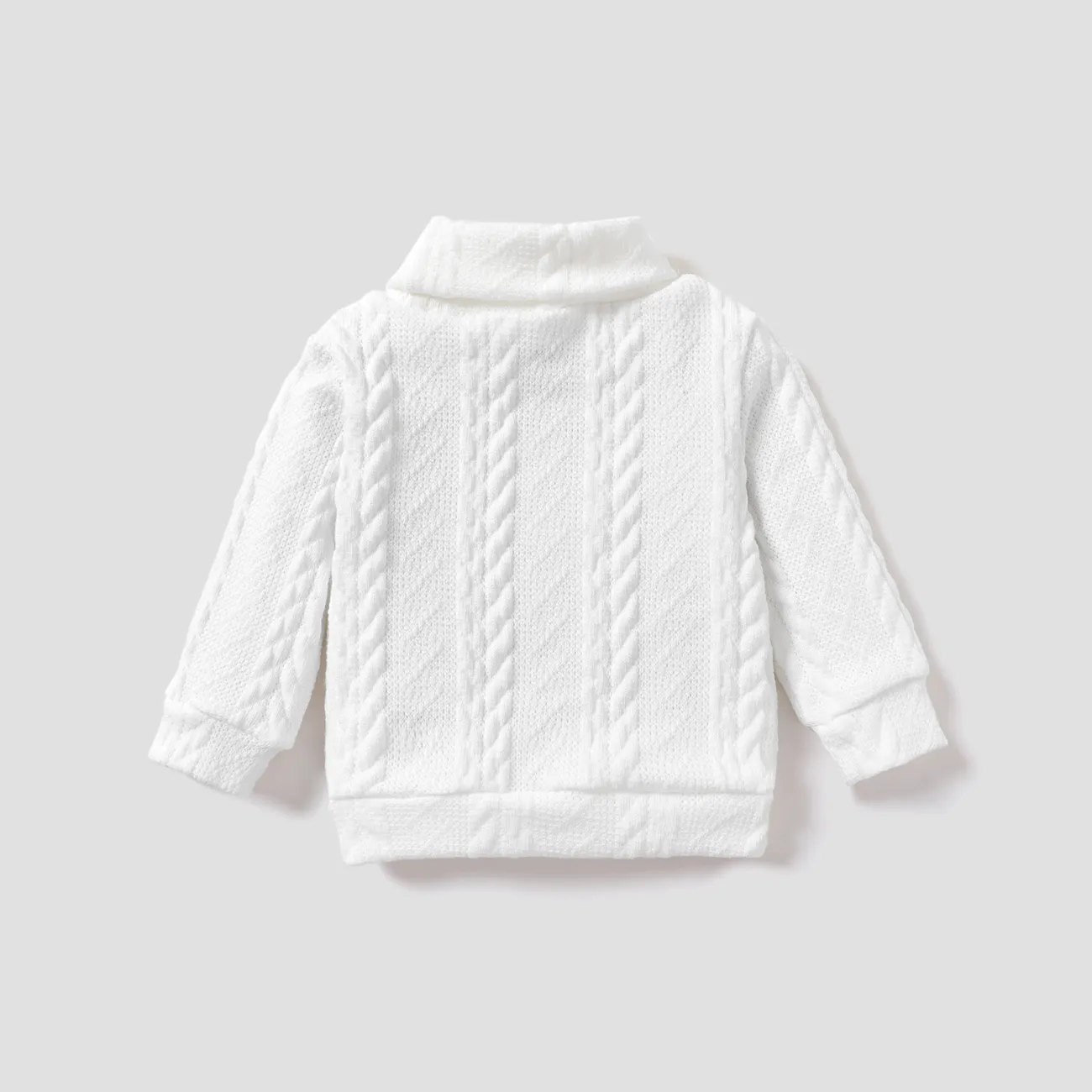 Baby Girl/Boy 95% Cotton Long-sleeve Bear Embroidered Turtleneck Cable Knit Sweater White big image 1