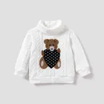 Baby Girl/Boy 95% Cotton Long-sleeve Bear Embroidered Turtleneck Cable Knit Sweater White