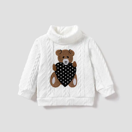 Baby Girl/Boy 95% Cotton Long-sleeve Bear Embroidered Turtleneck Cable Knit Sweater