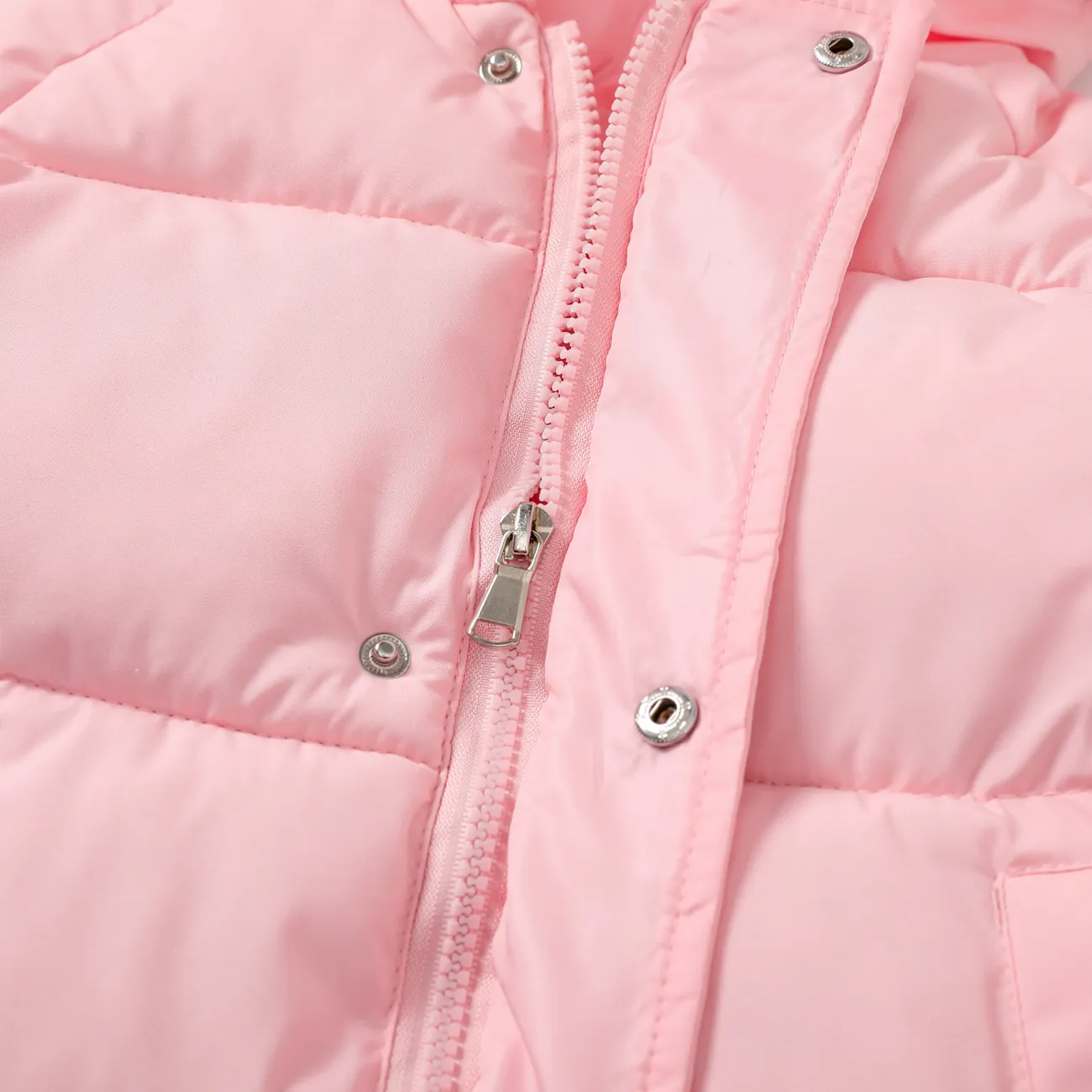 Casaco acolchoado com design básico de botão com capuz de cor sólida para menino/menina Rosa big image 1