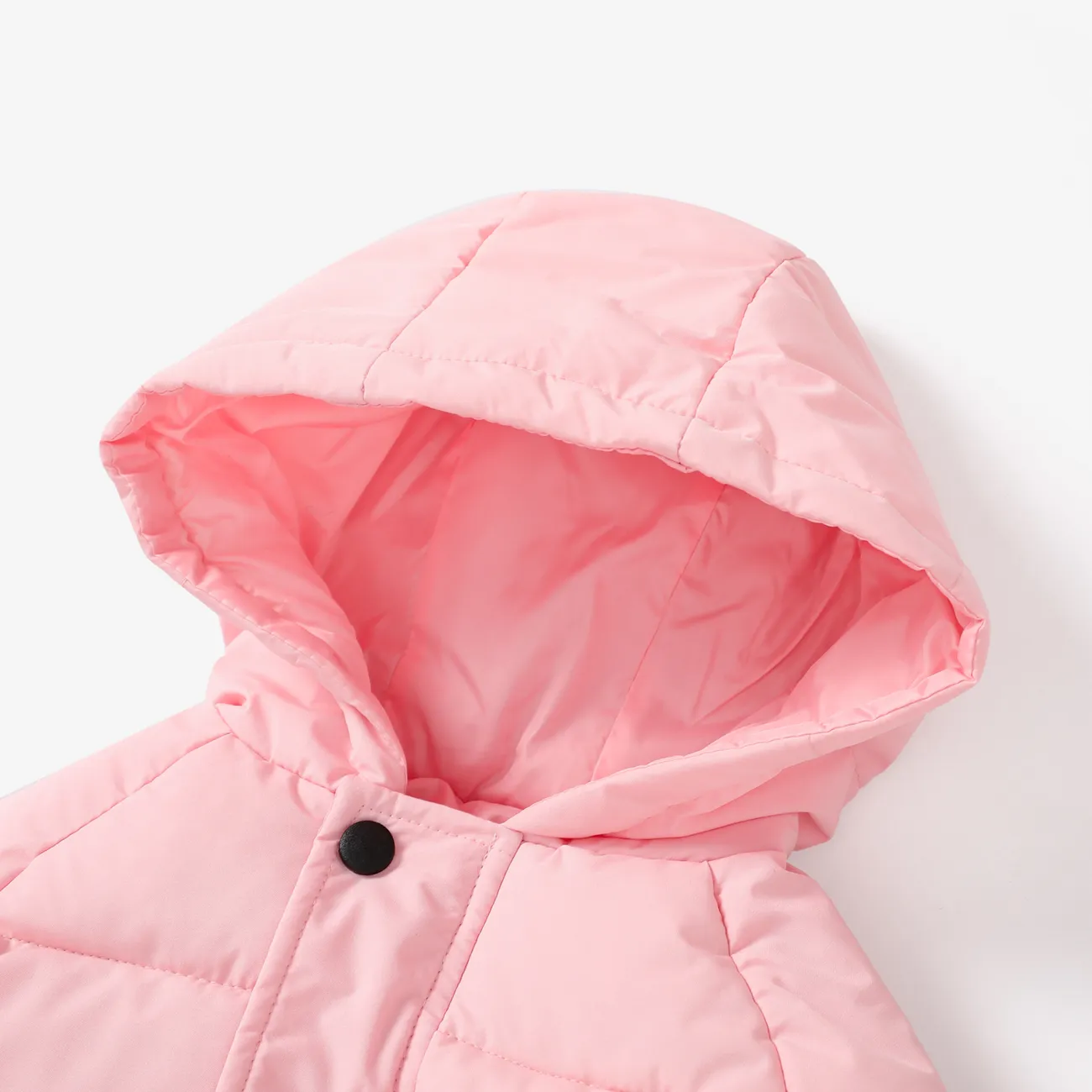 abrigo acolchado con diseño de botón con capucha de color sólido básico para niño/niña Rosado big image 1