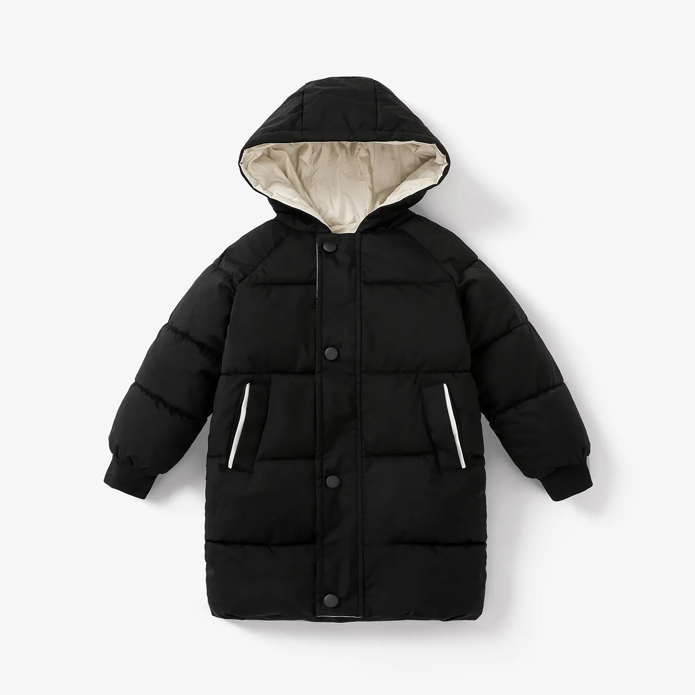 Toddler/Kid Boy/Girl Hooded Button Design Cotton-Padded Coat Black