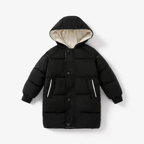 abrigo acolchado con diseño de botón con capucha de color sólido básico para niño/niña