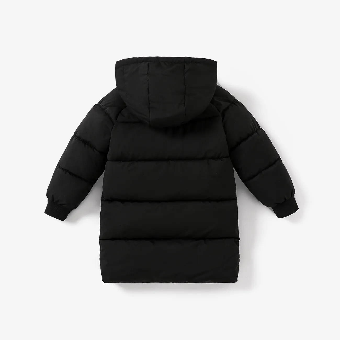 طفل صبي / فتاة الأساسية بلون مقنعين تصميم زر معطف مبطن أسود big image 1